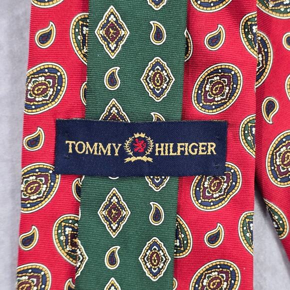 Tommy Hilfiger Red Green Floral Paisley Executive Italian Silk Neck Tie - Picture 4 of 6